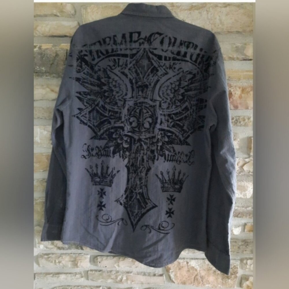Xtreme Couture By Affliction Men's Button Down Shirt Charcoal/ Gray, size Large